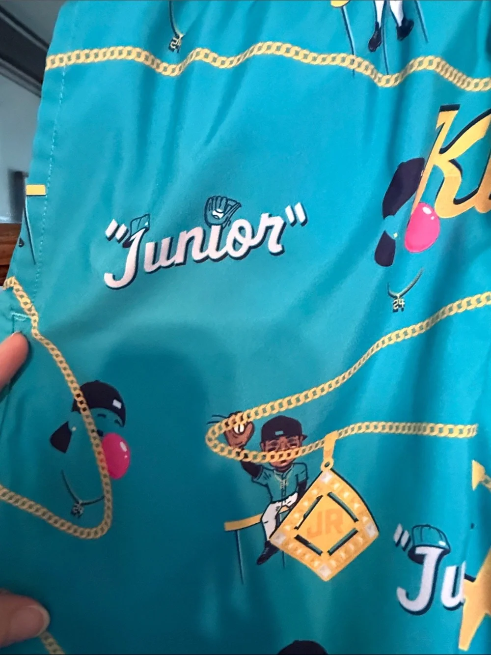 Baseballism Kids Ken Griffey Jr Shorts Teal Graphic Shorts Large
